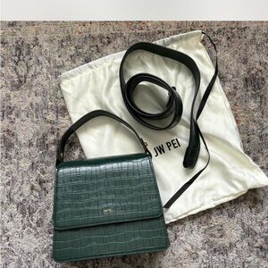 NWT JW PE Fae Dark Green Croc-Embossed Crossbody Bag